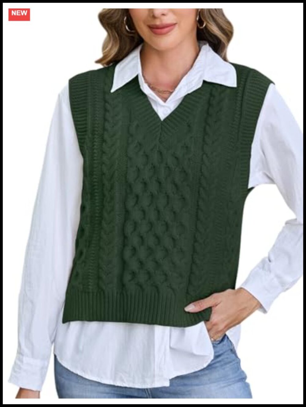 Women's Cable Knit Sweater Vest V-Neck Sleeveless Pullover